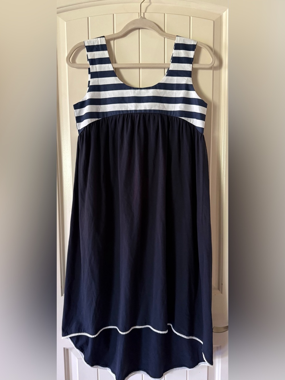 A.T.U.N. Girl's Navy Stripe Elite High-Low Dress 100% Cotton